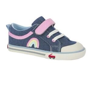 See Kai Run Girl 12.5 Kristin Chambray Denim Blue Pastel Rainbow Sneakers